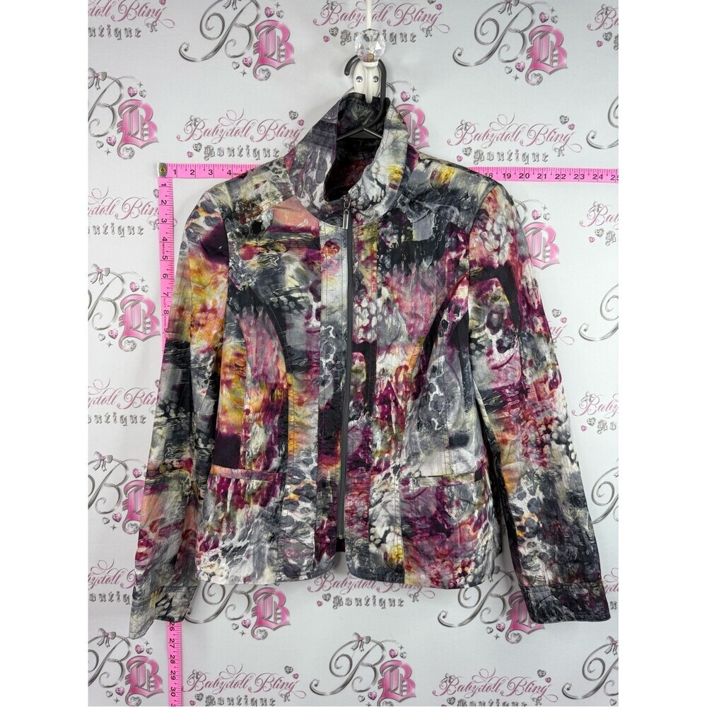 Conrad C jacket coat Abstract Floral Zip-Front Jean Jacket in Multi-Color